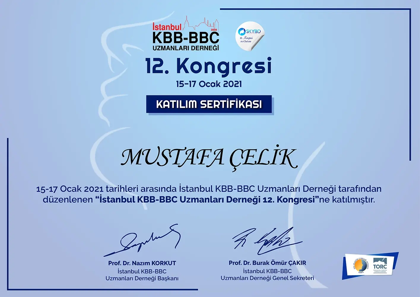 Istanbul ENT Specialists Association 12th Congress – Participation Certificate (2021)