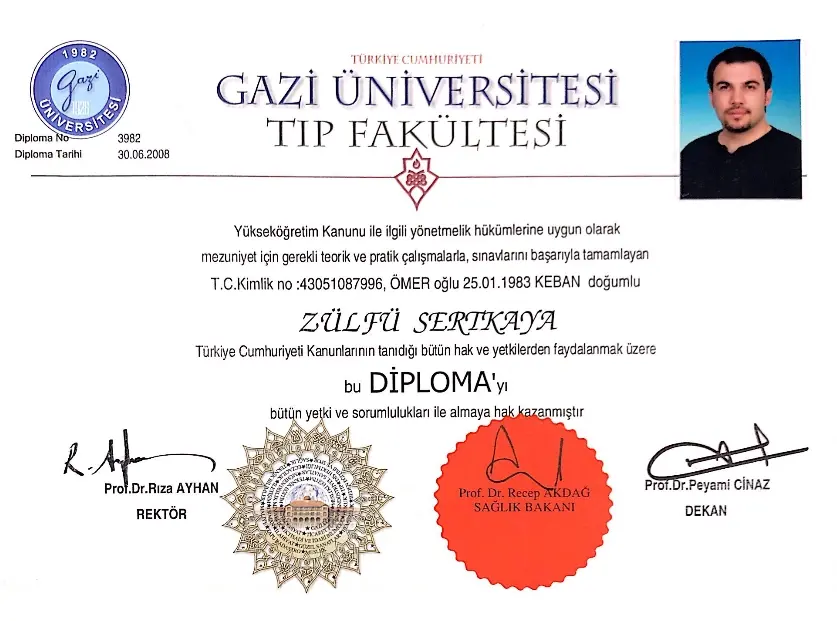 Doctor of Medicine Diploma – Gazi University Faculty of Medicine (2008)