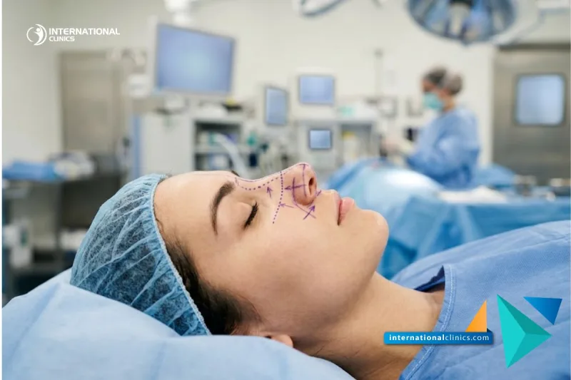 Close-up clinical photograph of nasal surgical planning lines for Septoplasty Cost in Turkey at International Clinics.