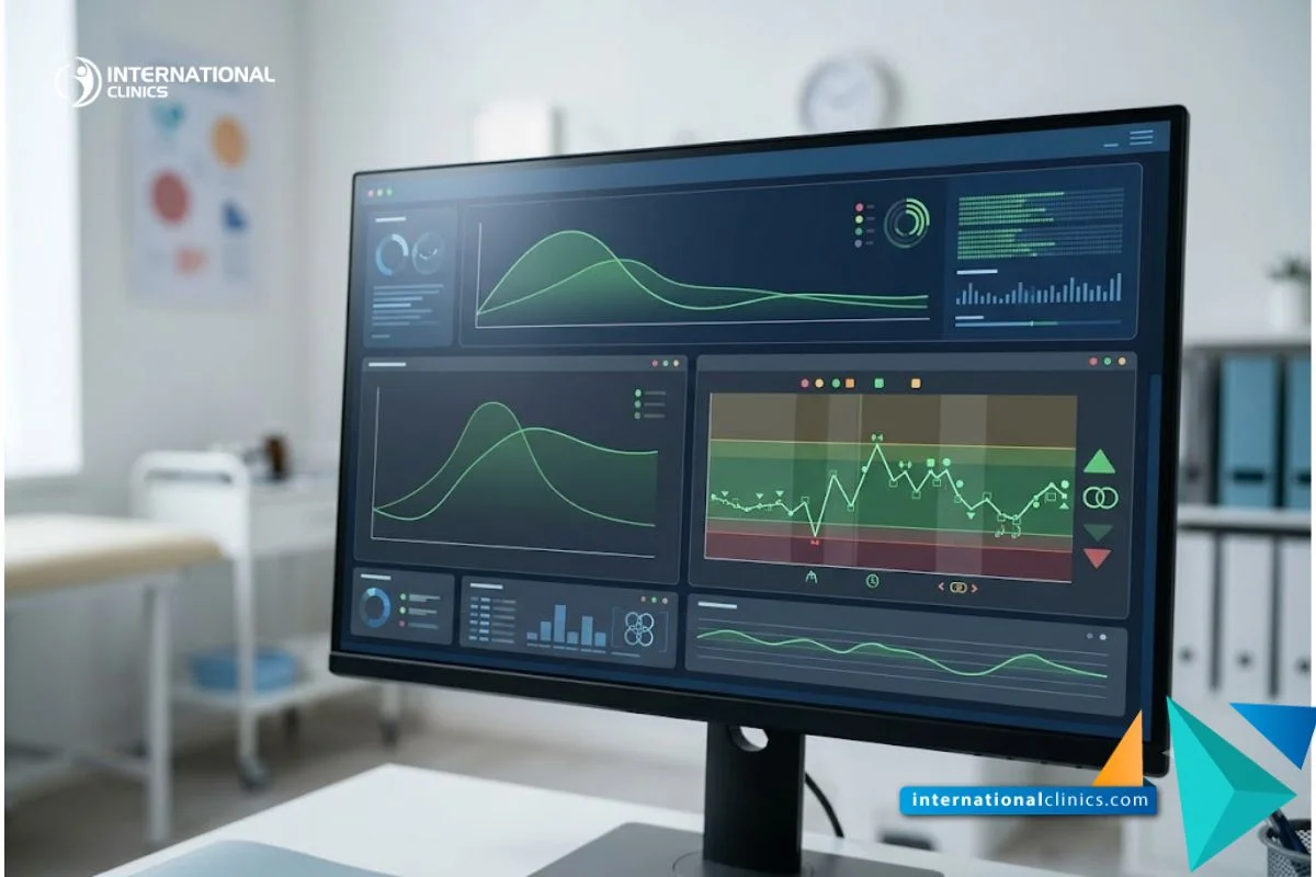 Monitor médico de alta tecnología que muestra un gráfico de análisis metabólico estable para la Prevención de la Diabetes.