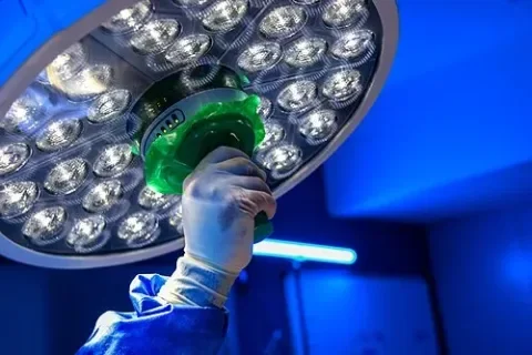 Abdominoplastia en Turquía: lámpara quirúrgica en un quirófano de cirugía plástica