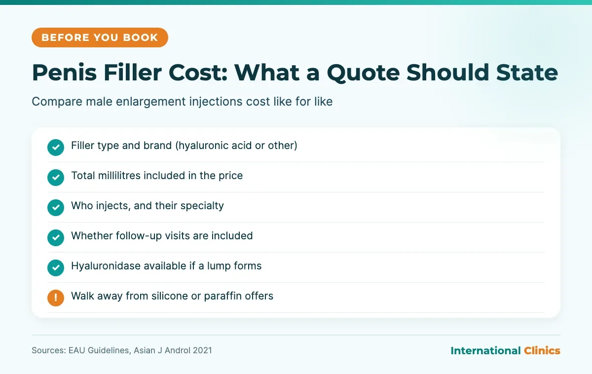 Penis filler cost checklist: what a quote for male enlargement injections should include