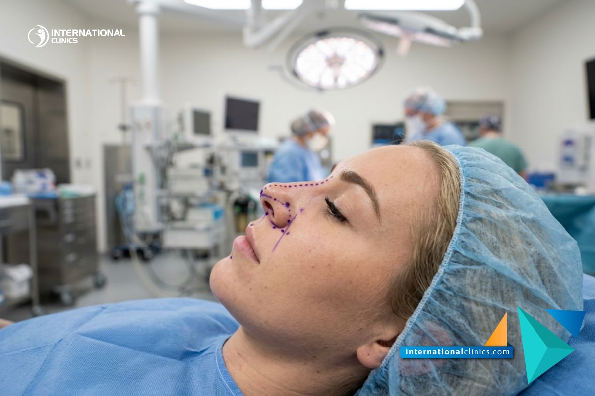 Side profile of a patient showing target facial structure mapped for Closed Rhinoplasty in Turkey at International Clinics.