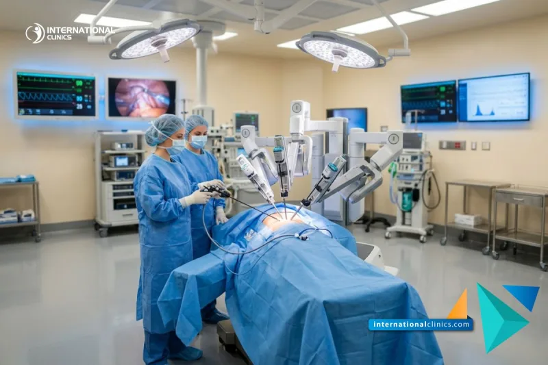 Aesthetic clinical photo of a high-tech robotic surgical room showcasing Medical Tourism in Turkey with International Clinics
