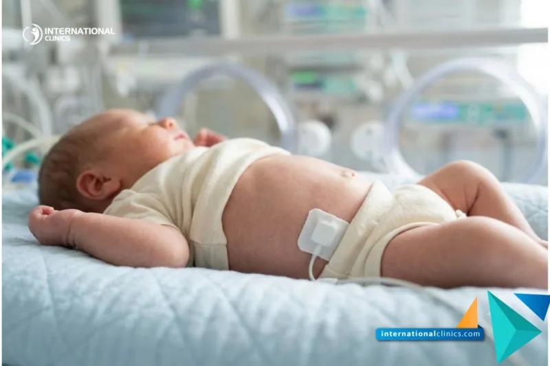 Newborn peaceful abdomen showing successful treatment outcome for Necrotizing Enterocolitis at International Clinics