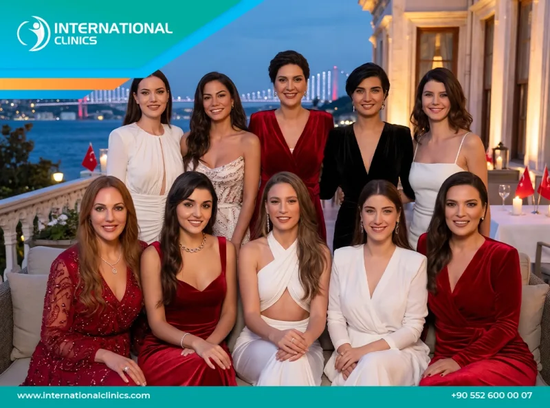 Turkish actress Hande Erçel smiling in a cream knit dress in Moscow in 2025